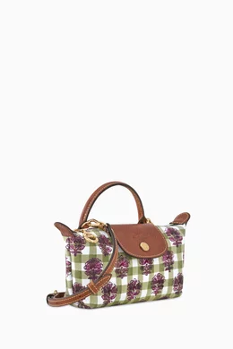 Buy Longchamp Green XS Le Pliage Pouch in Canvas Leather for