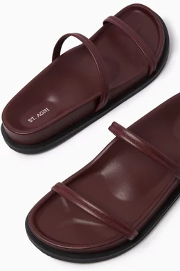 Buy St Agni Red Fine Double Strap Slides in Leather for Women