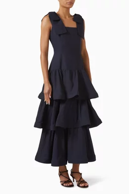 flared sleeve dress maxi Goddiva Flared Sleeve Embroidered Maxi Dress