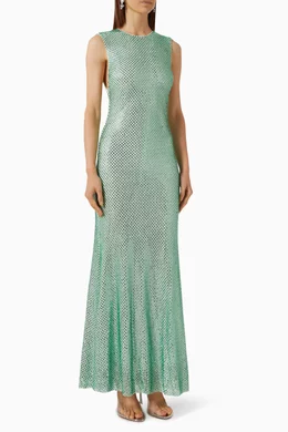 Buy Self-Portrait Green Rhinestone-embellished Dress in Mesh for Women  Online | Ounass Kuwait