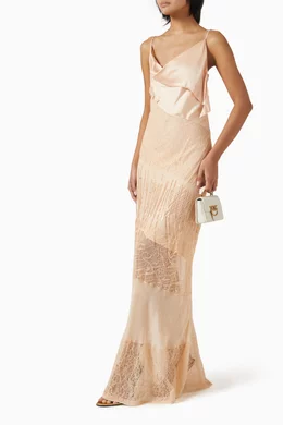 ワンピース PINKO Ibis satin and lace long dress Marrone Pinko Ibis Satin And Lace Long Dress | eBay