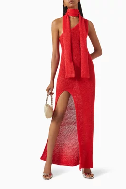Buy Asta Resort Red Sofia Scarf Split Dress for Women Online | Ounass Kuwait