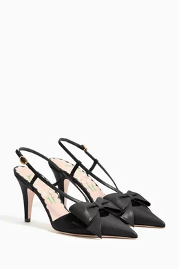Buy Valentino Garavani Black Bowow 85 Slingback Pumps in