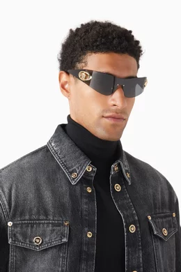 Buy Versace Black Visor Sunglasses in Metal for Men Online