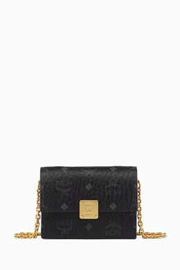 Buy MCM Black Mini Aren Chain Wallet in Visetos Canvas for Women