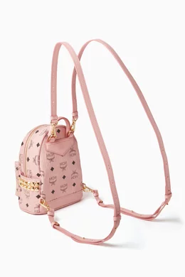 Buy MCM Pink Mini Stark Side Studs Backpack in Visetos for  display picture 1