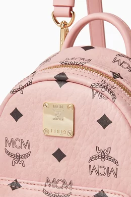 MCM Pink with gold tone studs and hardware Logo Backpack MCM - Stark Visetos mini-backpack with studs Pink - The Corner main image 2