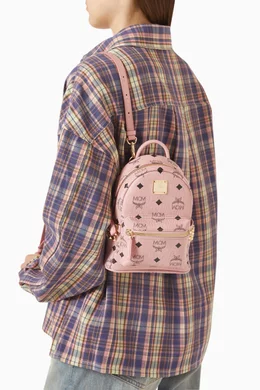 Buy MCM Pink Mini Stark Side Studs Backpack in Visetos for UNISEX