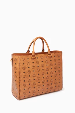 Buy MCM Brown Large Diamond VI Tote Bag in Visetos Leather for
