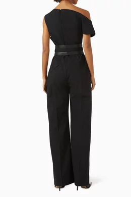 Buy Manière De Voir Black Off-shoulder Tailored Jumpsuit in Cotton