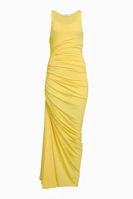 Buy Alaa Yellow Asymmetrical Gathered Maxi Dress in Jersey for Women  Online | Ounass Kuwait