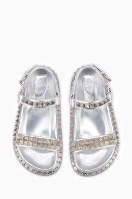 Buy Christian Louboutin Silver Pyrabizz Sandals in Laminated