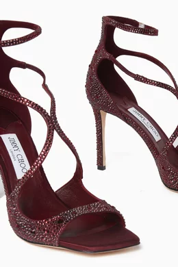 Buy Jimmy Choo Burgundy Azia 95 Sandals in Crystal Satin for Women