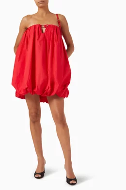Buy PINKO Red Bret Off-shoulder Balloon Dress in Poplin for