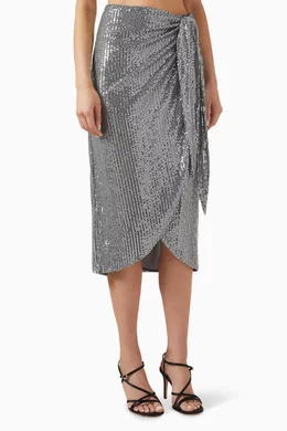 Buy Hukka Grey Sequin-embellished Fringe Skirt for Women Online