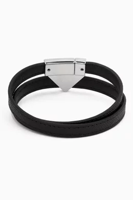 Buy Prada Black Double Logo Bracelet in Leather for Men