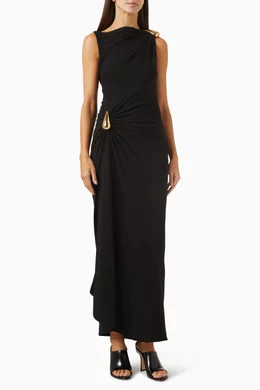 Buy Bottega Veneta Black Draped Dress in Viscose-jersey for