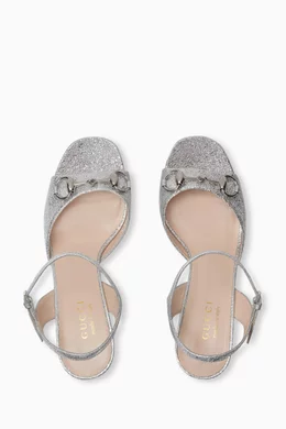 Buy Gucci Grey Horsebit 75 Sandals in Metallic Leather for Women