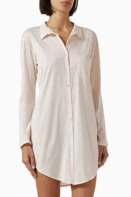 Hanro Women’s Cotton Deluxe Boyfriend Sleepshirt – Soft Mercerized Cotton Nightshirt With Pearl Buttons