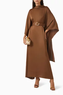Buy Maisonel Brown Belted Maxi Dress in Satin for Women Online