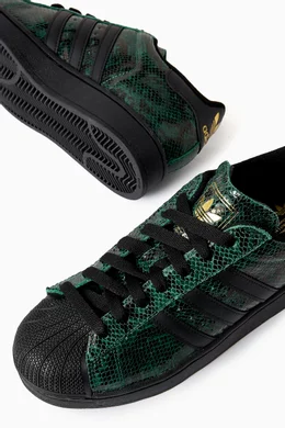 Buy adidas Green Superstar II Low Top Sneakers in Leather for