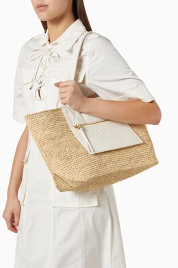 Ganni Easy Medium Shopper Bag - Raffia - White