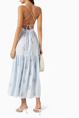 Buy Rosewater House Blue Sarv Embroidered Dress in Linen for Women Online |  Ounass Kuwait