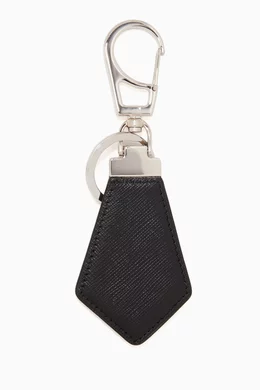 Buy Prada Black Saffiano Leather Logo Key Ring for Men