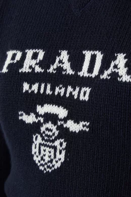 Buy Prada Blue Logo Sweater in Virgin Wool & Cashmere for Women