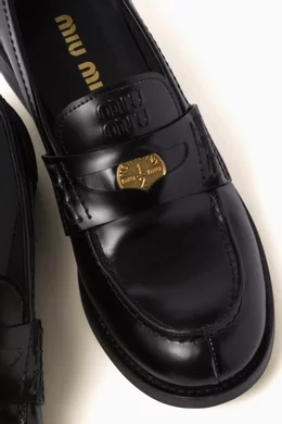 Buy Miu Miu Black Penny Loafers in Leather for Women Online