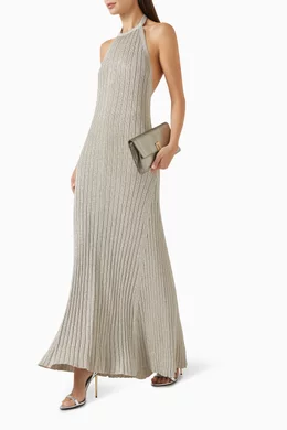 open back halter maxi dress Roselani | Olive Halter-Neck Maxi Dress With Open-Back main image 1