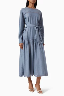 Buy Ulla Johnson Blue Brin Drop-waist Dress in Cotton for Women Online |  Ounass Kuwait