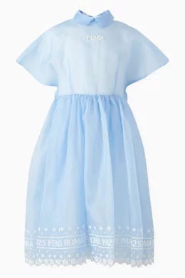 Buy Fendi Blue Logo-embroidered Dress in Silk-organza for Girls Online |  Ounass Kuwait