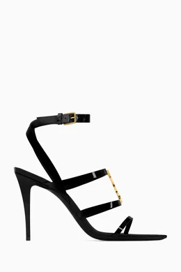 Buy SAINT LAURENT Black Cassandra 90 Sandals in Patent Leather for