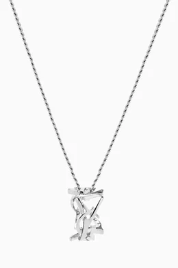 Buy SAINT LAURENT Grey Cassandre Ring Necklace in Silver-tone