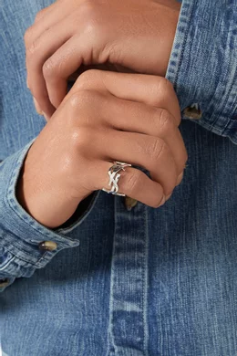 Buy SAINT LAURENT Grey Cassandre Ring in Silver-tone Metal for Men