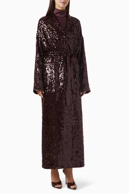 Buy LAPOINTE Purple Sequin-embellished Oversized Duster Coat for