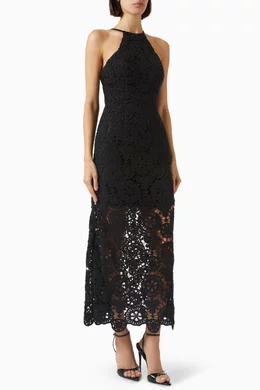 slim fit dress slacks Marva Crochet Halter Midi Dress