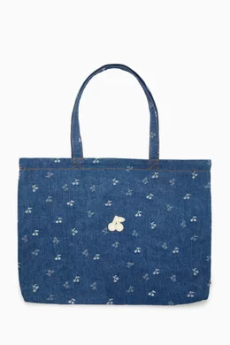 Buy Bonpoint Blue Cherry Tote Bag in Denim for Girls Online