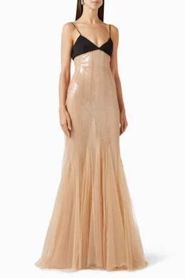 Buy David Koma Neutral Sequin Underlay Gown in Tulle for Women Online |  Ounass Kuwait