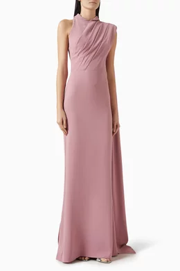 Buy Gemy Maalouf Pink Padded-shoulder Cape Dress in Crepe for