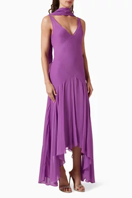 Buy De La Vali Purple Mistica Scarf Dress in Silk Chiffon for Women Online  | Ounass Kuwait