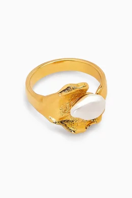 Buy Oscar de la Renta White Pearl Nest Ring in Gold-tone Brass for