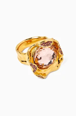 Buy Oscar de la Renta Yellow Crystal Nest Ring in Gold-tone Brass