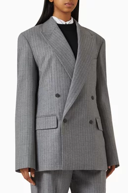Buy The Frankie Shop Grey Newark Pinstripe Double-breasted Blazer