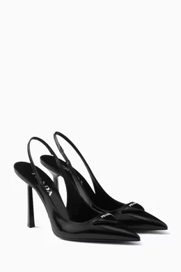 Buy Prada Black Slingback 100 Pumps in Brushed Leather for Women