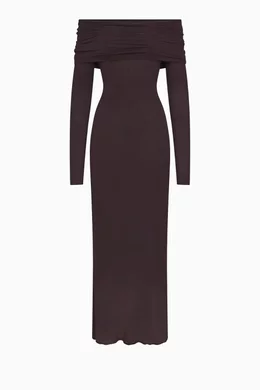 Buy SKIMS Brown Sheer Modal Off Shoulder Long Dress for Women Online |  Ounass Kuwait