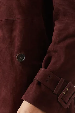 Buy Arma Red Benedict Trench Coat in Suede for Women Online