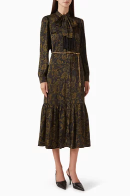 Buy Michael Kors Green Paisley-print Tie-Neck Dress in Satin for