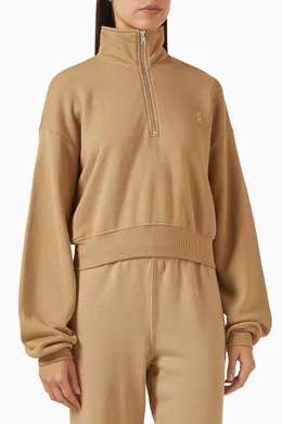 Buy Eterne Neutral Cropped Half-Zip Sweatshirt in French Terry for